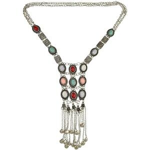 Long Silver Necklace Turquoise  Gemstone Boho Ethnic Tribal Necklace Bohemian